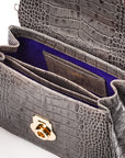 Bamboo handle bag, grey croc, inside view