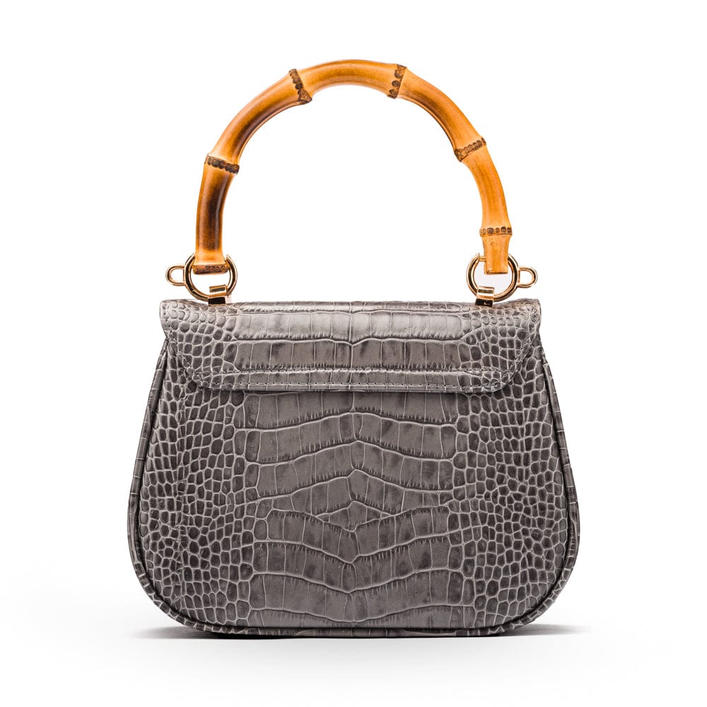 Bamboo handle bag, grey croc, back view