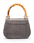 Bamboo handle bag, grey croc, back view