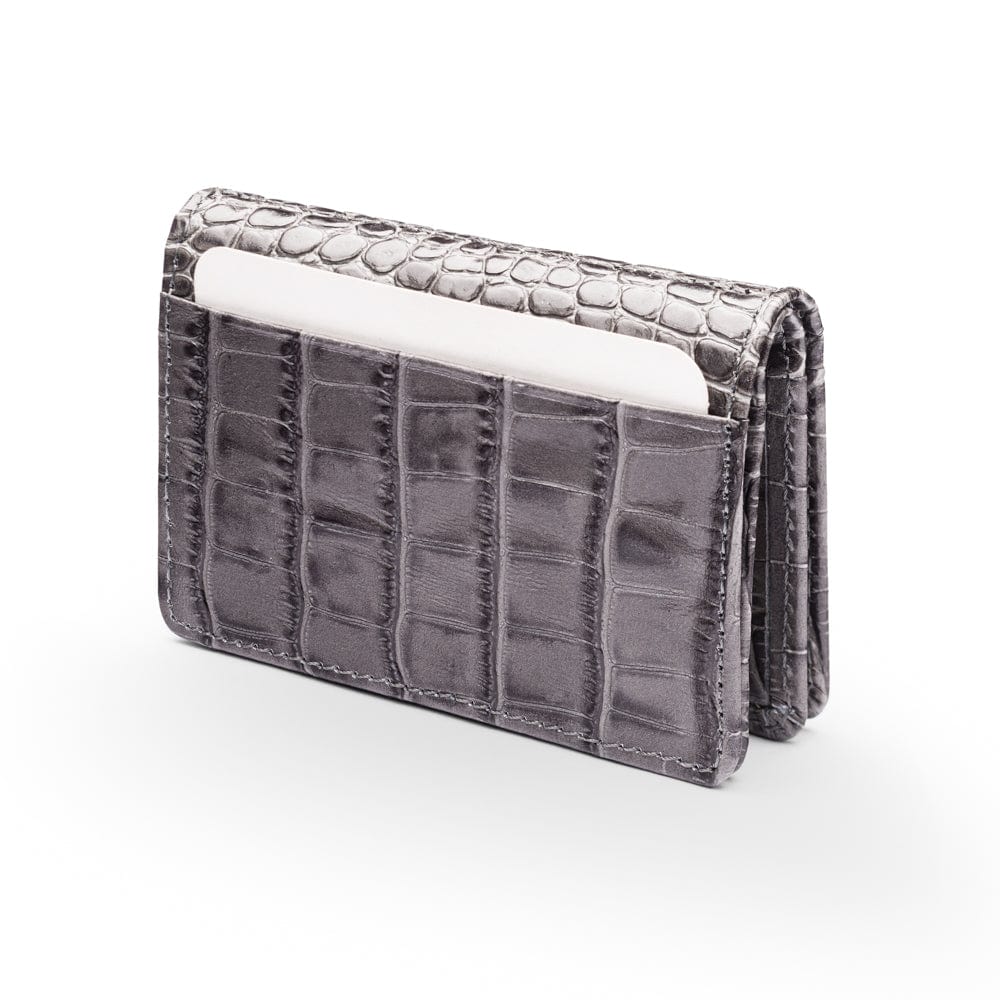 Leather bifold card wallet, grey croc, back