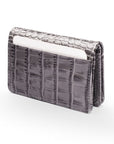 Leather bifold card wallet, grey croc, back