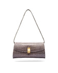 Leather clutch bag, grey croc, short strap