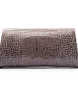 Leather clutch bag, grey croc, back view