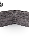 RFID leather wallet for men, grey croc, open view