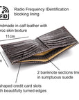 RFID leather wallet for men, grey croc, features