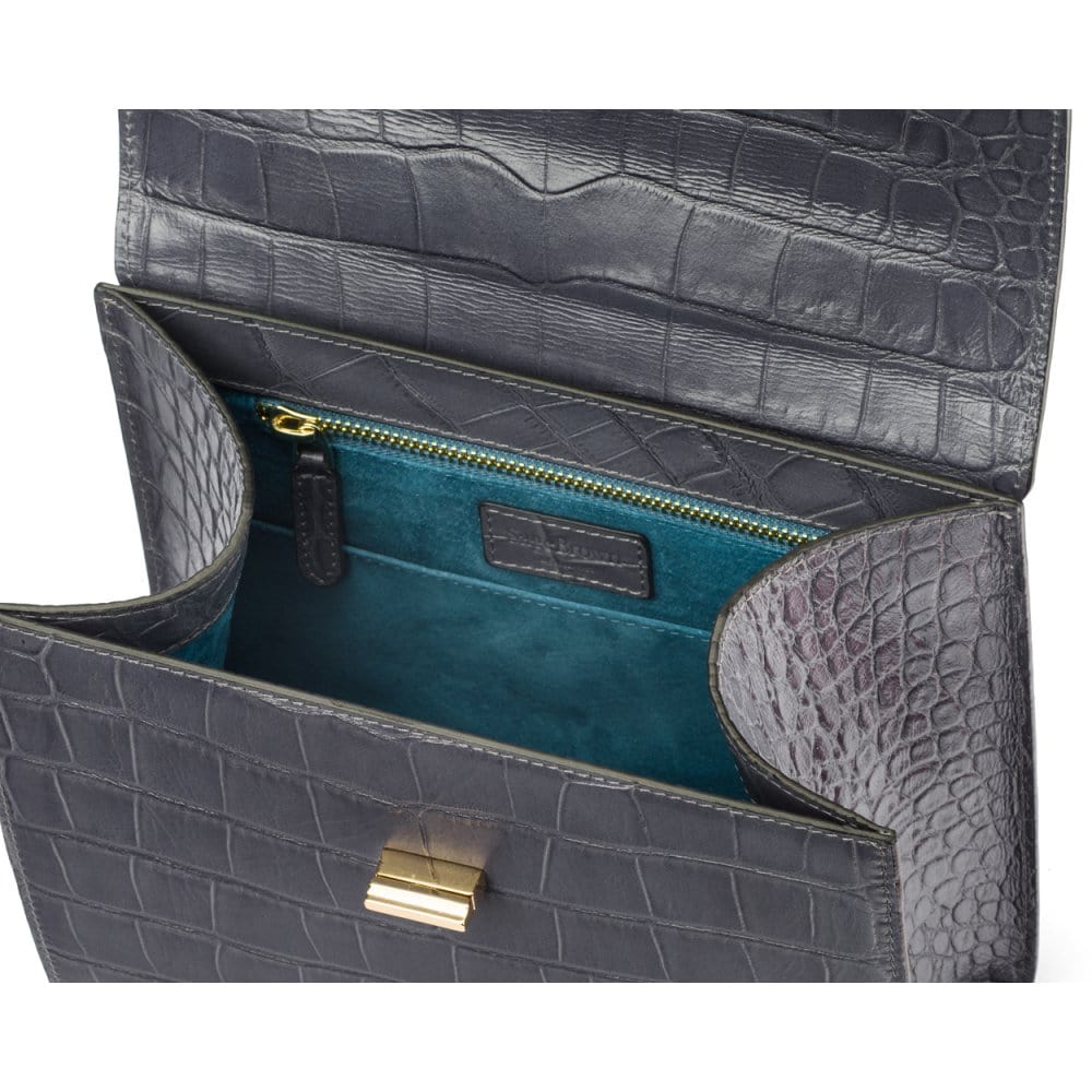 Leather signature Morgan bag, grey croc, inside view