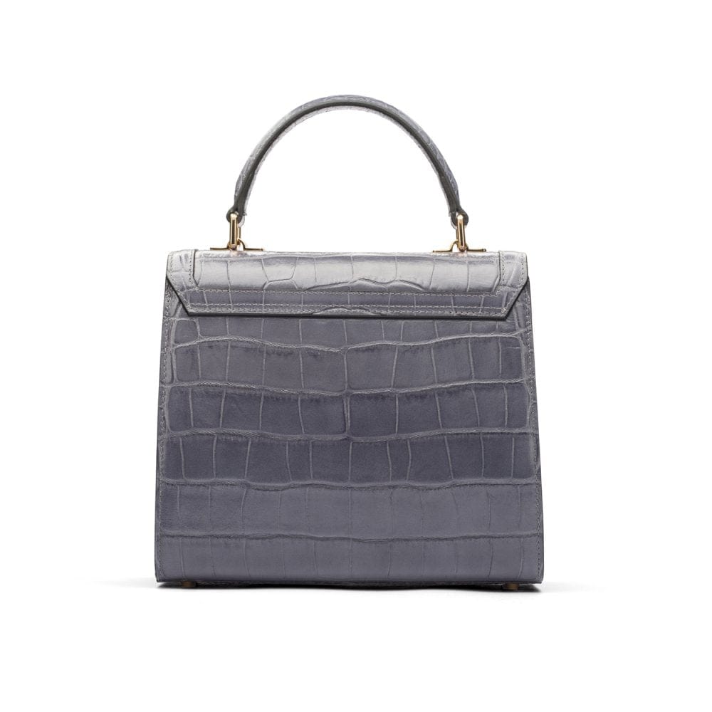Leather signature Morgan bag, grey croc, back view