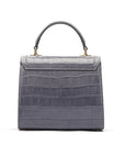 Leather signature Morgan bag, grey croc, back view