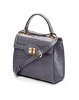 Leather signature Morgan bag, grey croc, side view