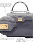 Leather signature Morgan bag, grey croc, features