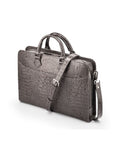 Leather Trinity 13" laptop briefcase, grey croc, side view