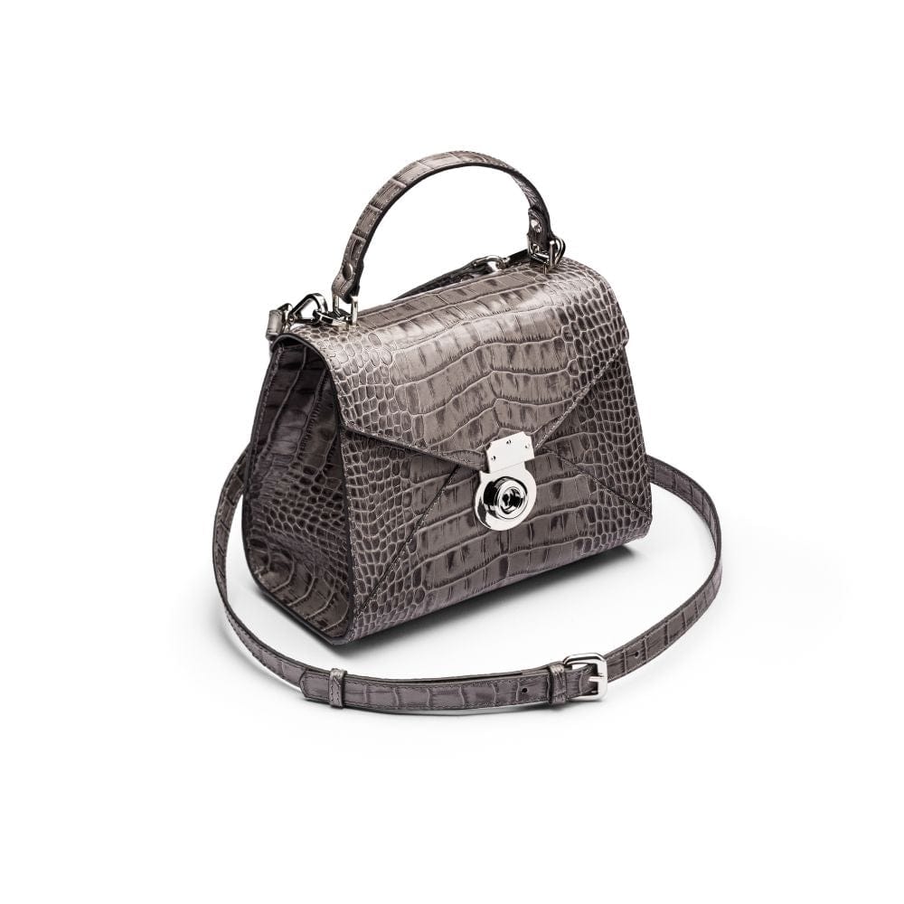 Small leather envelope bag, grey croc, side