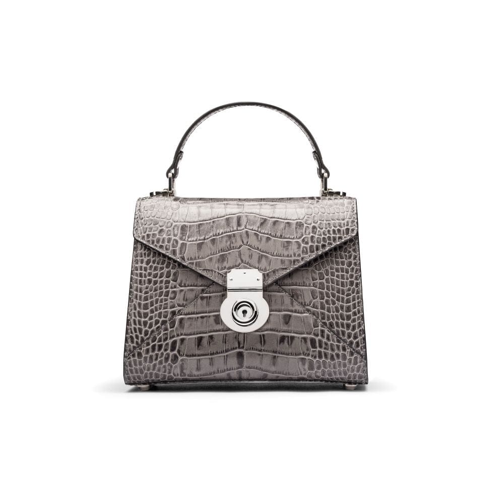 Small leather envelope bag, grey croc, front