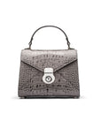 Small leather envelope bag, grey croc, front