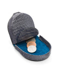 Leather horseshoe coin purse, grey croc, open