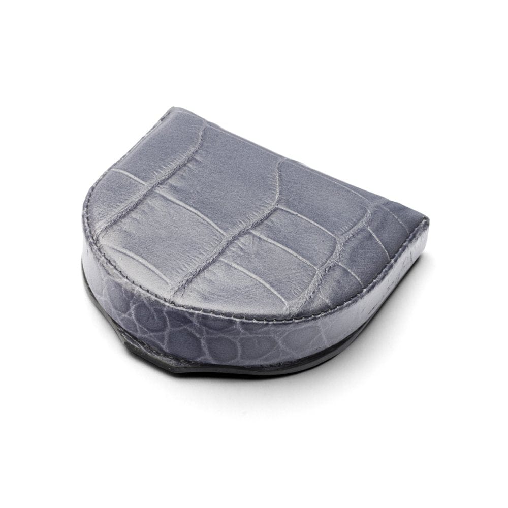 Leather horseshoe coin purse, grey croc, front