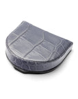 Leather horseshoe coin purse, grey croc, front