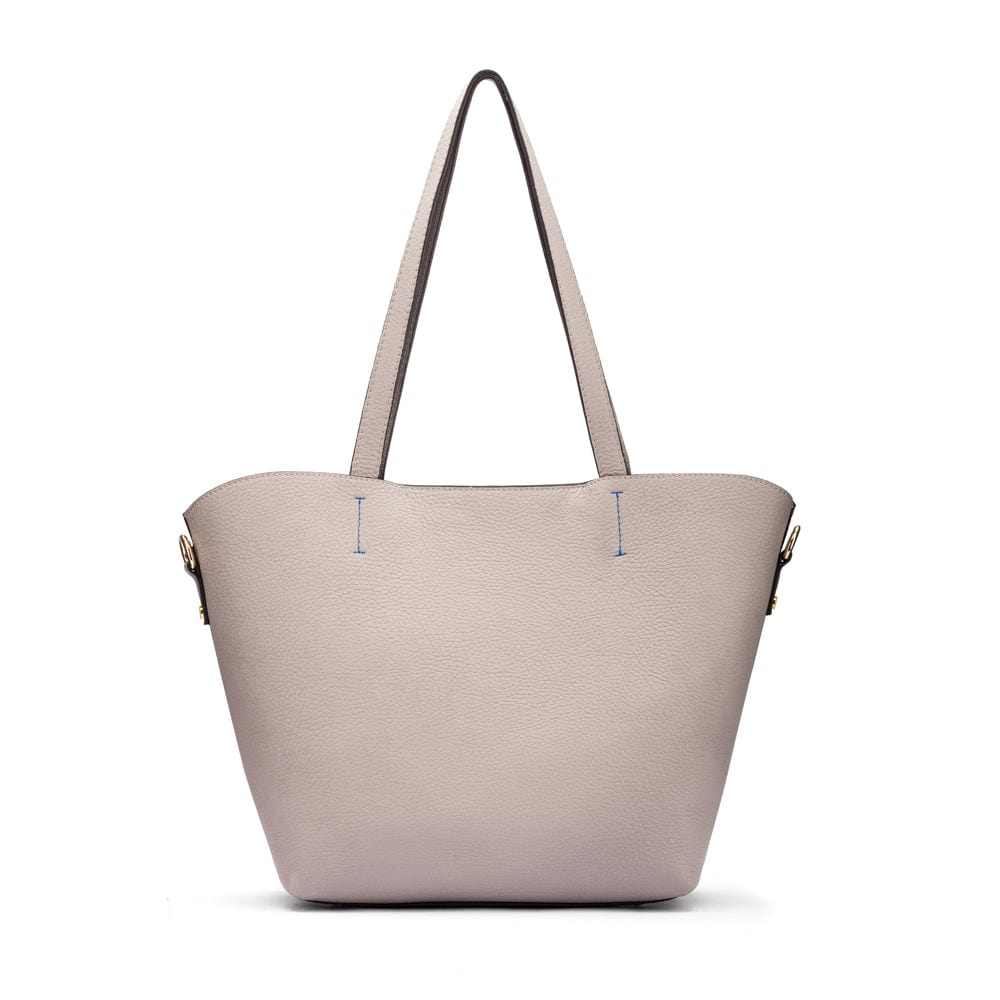 Leather tote bag, grey, front view
