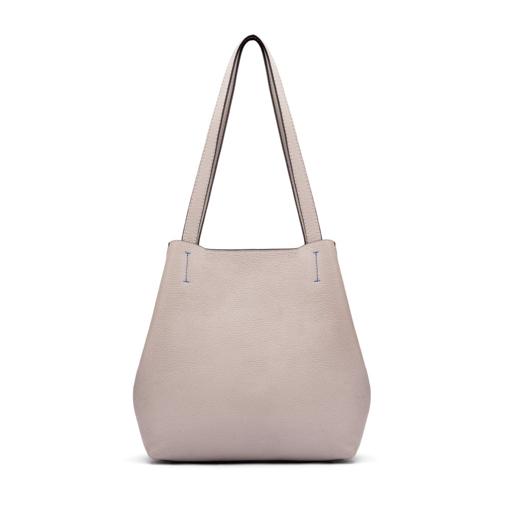 Leather tote bag, grey, front view 2