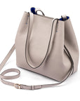 Leather tote bag, grey, with shoulder strap