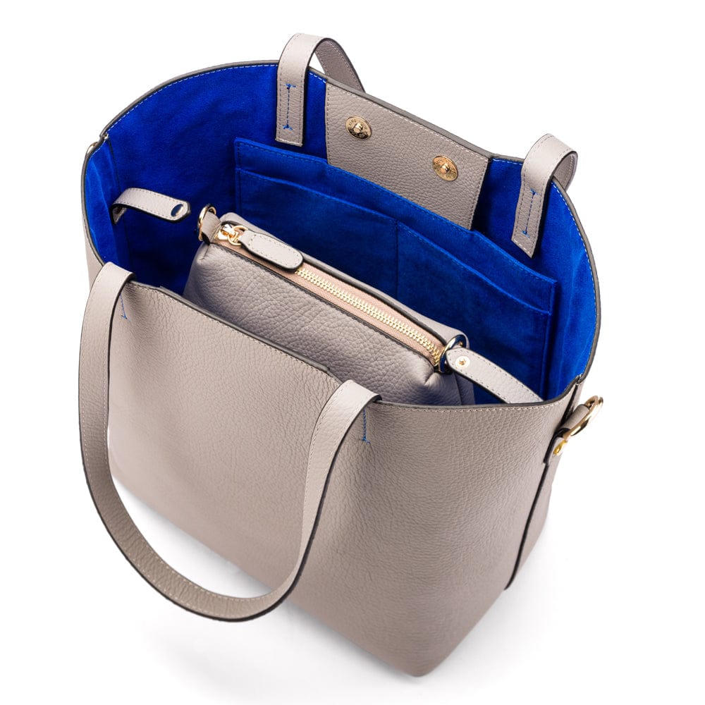 Leather Tote Shopper, Grey Tote Bag SageBrown