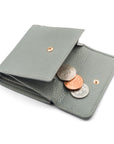 Women's leather purse with 6 cards and coins, grey, open view