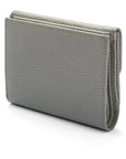 Women's leather purse with 6 cards and coins, grey, front