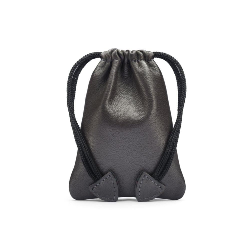 Grey Leather Drawstring Coin Pouch