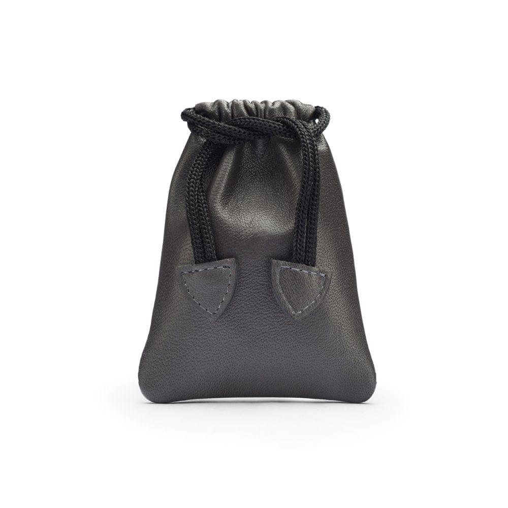 Grey Leather Drawstring Coin Pouch