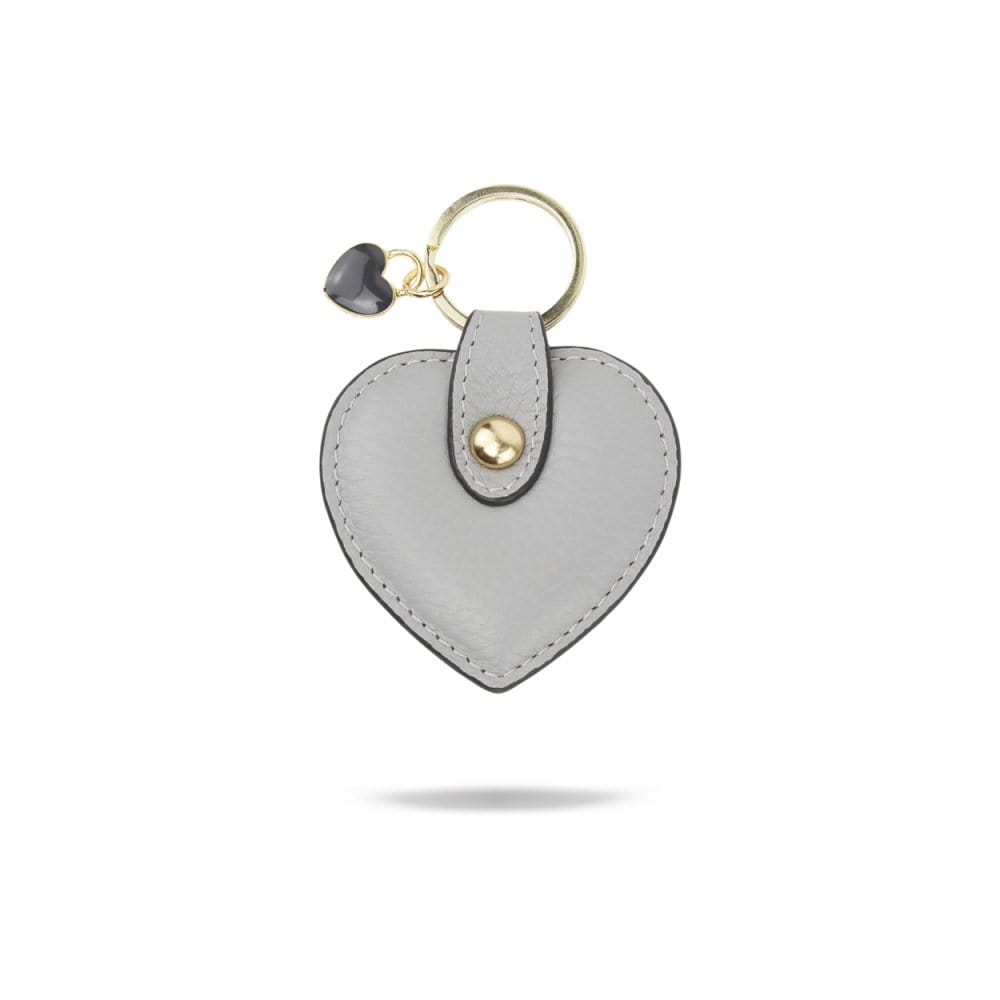 Leather heart shaped key ring, grey, front