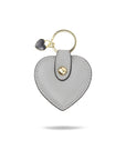 Leather heart shaped key ring, grey, front