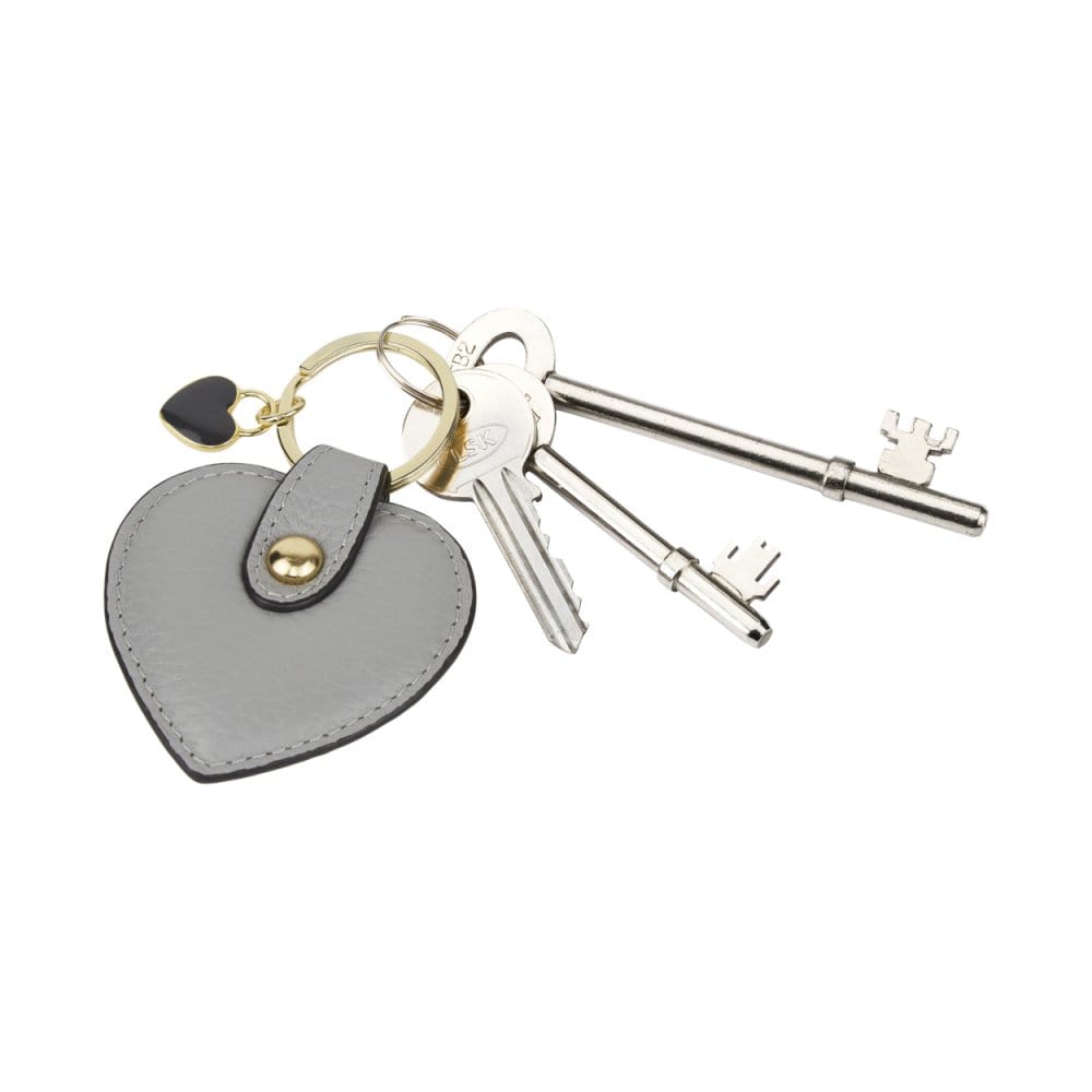 Leather heart shaped key ring, grey