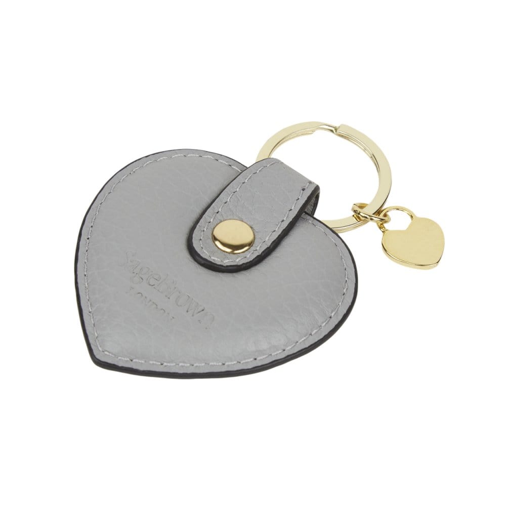 Leather heart shaped key ring, grey, back