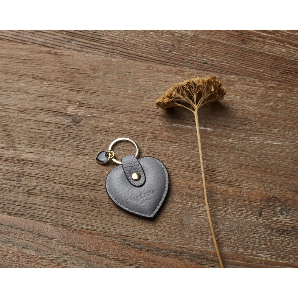 Leather heart shaped key ring, grey, lifestyle