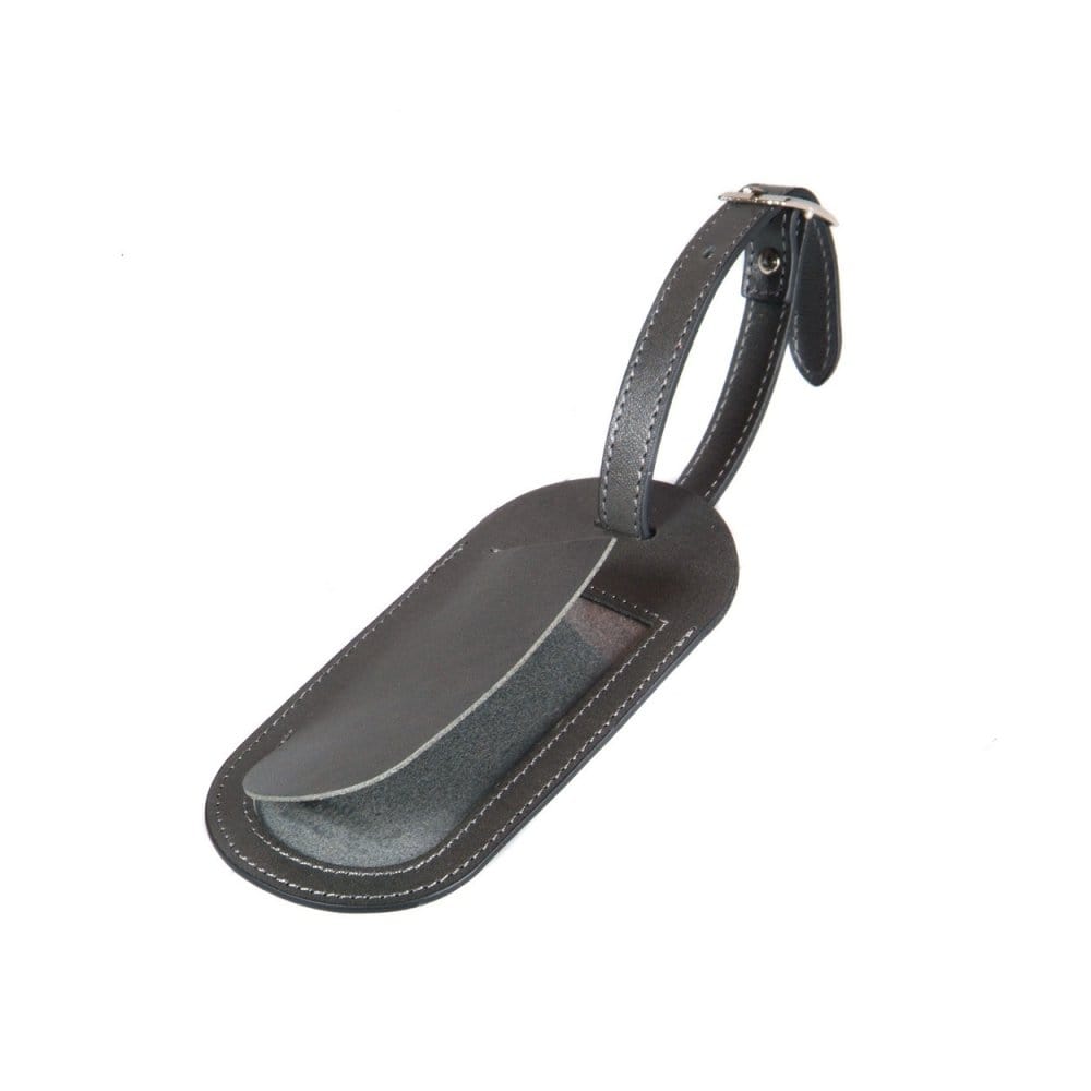 Leather luggage tag, grey