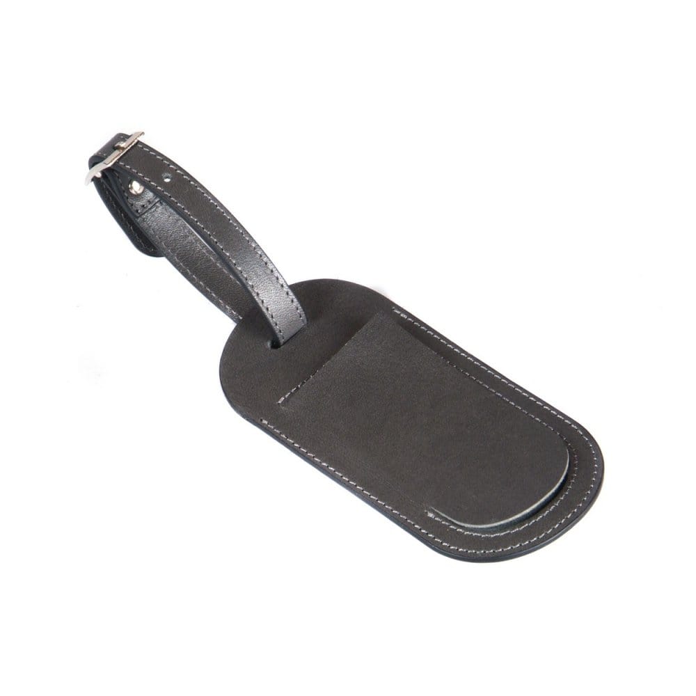 Leather luggage tag, grey, front