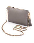 Leather cross body bag with chain strap, grey