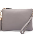 Leather cross body bag with chain strap, grey, without shoulder strap