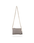 Leather cross body bag with chain strap, grey, front