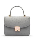 Ostrich leather Betty bag with top handle, grey ostrich, front