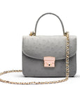 Ostrich leather Betty bag with top handle, grey ostrich, front with chain strap