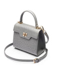 Mini ostrich leather Morgan Bag, top handle bag, grey, side view