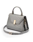 Ostrich leather top handle bag, grey, side