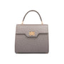 Real ostrich top handle bag, grey, front view