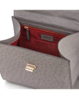 Real ostrich top handle bag, grey, inside view