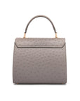 Real ostrich top handle bag, grey, back view