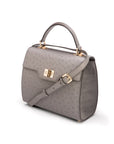 Real ostrich top handle bag, grey, side view