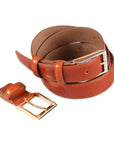 Leather belt with 2 buckles, havana tan