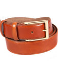 Leather belt with gold buckle, havana tan