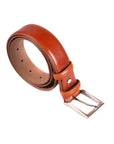 Leather belt with silver buckle, havana tan